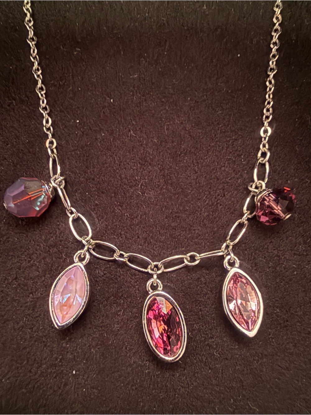 Touchstone Necklace - Silver Tone with Purple and Pink Accents